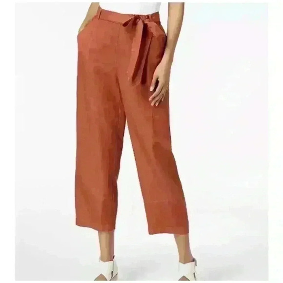 Eileen Fisher Cropped Burnt Orange Earthy Pull On Tie Waist Pants Size Medium - Picture 1 of 12